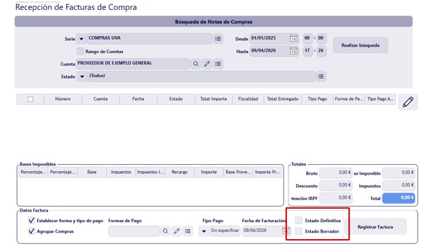 Generación autofactura EPA borrador definitiva Verifactu