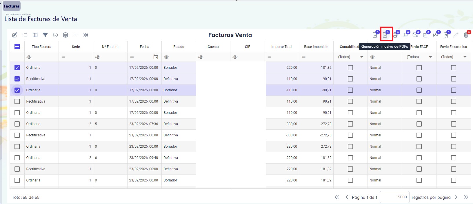 Generación masiva PDF facturas de venta