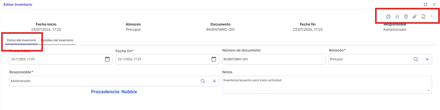 Nuevo diálogo de Inventarios — Vista general