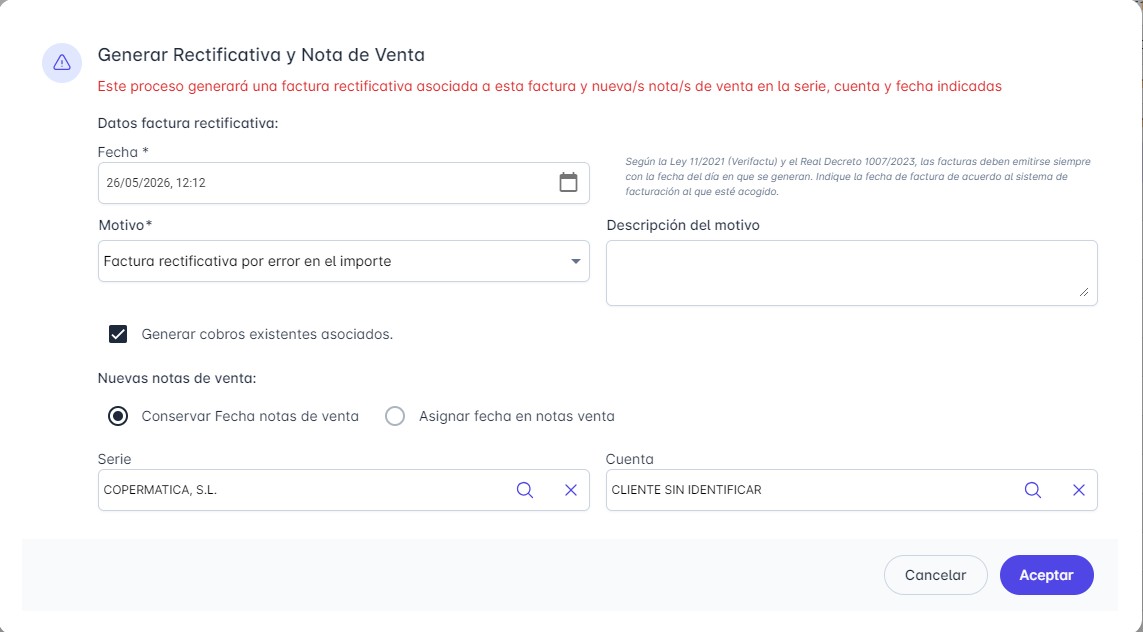 Mejoras generación facturas rectificativas