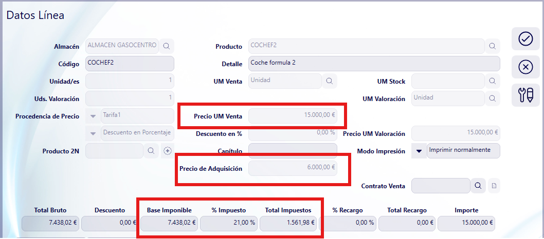 REBU — precio de adquisición y cálculo de la base imponible en la línea del documento